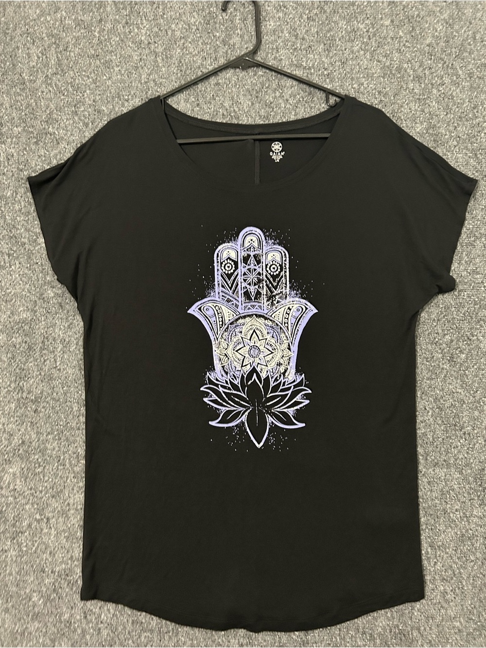 GAIAM Black Short-Sleeve Tee with Lavender Hamsa & Lotus Graphic